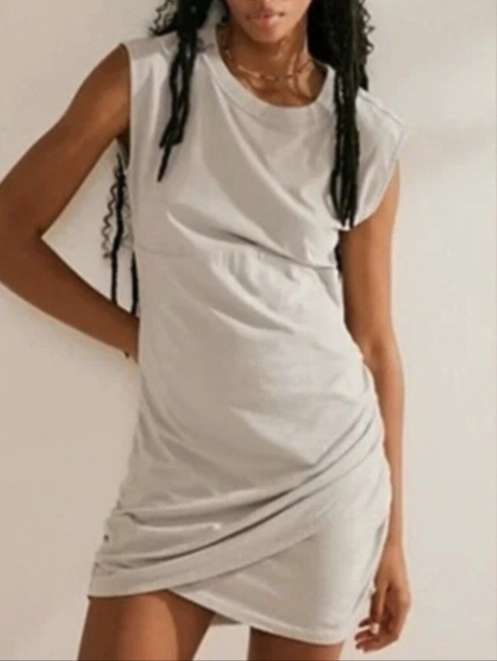 Free People Sleeveless Ruched Knit Dress in Light Gray